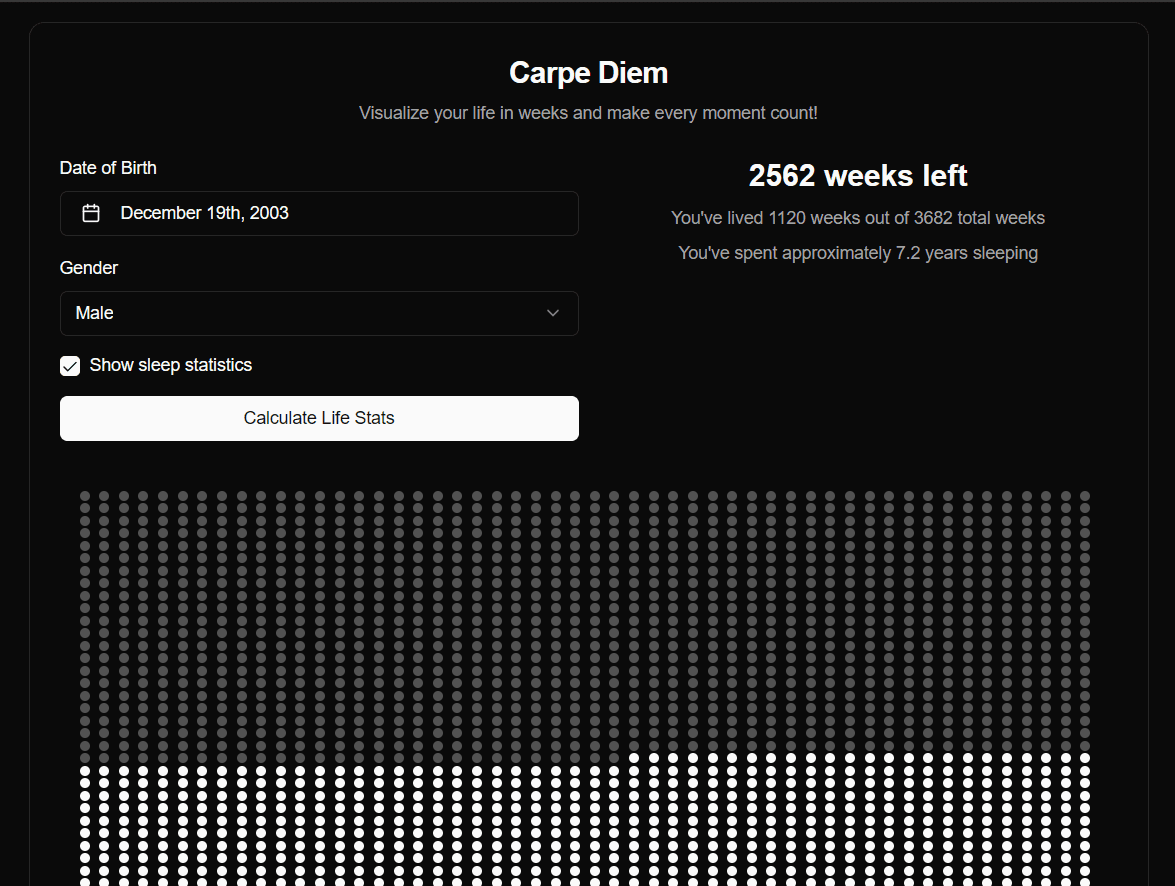 A screenshot of person born in 2003 in CarpeDiem