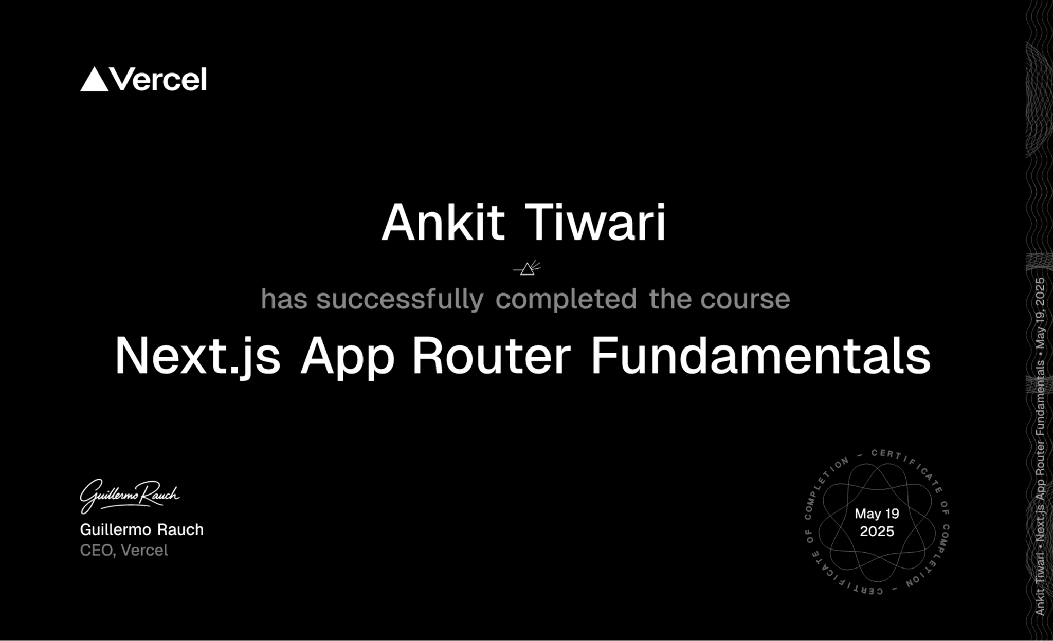 Next.js App Router Fundamentals Certificate